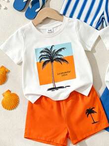 Set Musim Panas 6 Potong untuk Bayi/Balita (Laki-laki)! Motif Bintang Laut, Pohon Kelapa, dan Lemon Penuh Energi, Dipadukan dengan Warna Kontras yang Menyegarkan - MultiWarna - View 7