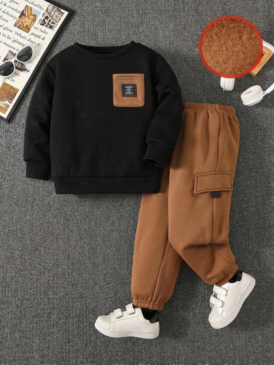 SHEIN Young Boy Autumn/Winter Casual Sweatshirt & Sweatpants Set - Multicolor - View 1