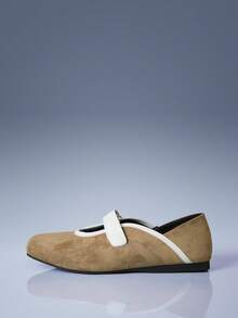 CUCCOO GRLICON French Retro Khaki Mary Jane Shoes, Niche Contrasting Color Ballet Flats - Khaki - View 2