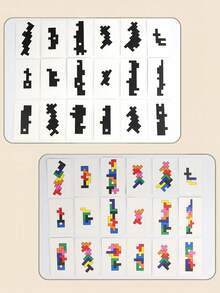 MINKOJA Wooden Shadow Matching Building Blocks Game, Kids Spatial Logic Puzzle Toy With Double-Sided Challenge Cards, Montessori Early Educational Toy, Train Observation & Spatial Thinking, Parent-Child Interactive Birthday Gift For Toddlers Age 3+ - Multicolor - View 8