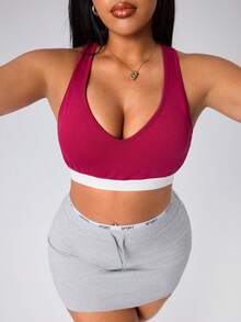 SHEIN Rhythm Era Plus Size Women's Sports Bra - Burgundy - View 5