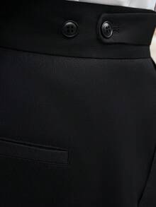 Core Aspect 男士純色中腰雙褶直筒休閒商務九分褲，附拉鍊，無腰帶環 - 黑色 - 查看 5