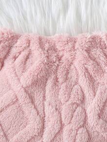 SHEIN Vintaside Kids 女嬰秋季刺繡兔子抓絨套裝 粉色麻花針織連帽衛衣慢跑褲 3件套 附包 淺粉色 親子款 粉黑配色 - 淺粉色 - 查看 8
