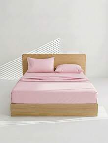 Veyra Day 4pcs/Set 100% Polyester Sheet Set Easy Care Bedding Set Fitted Sheet Set (1pc Flat Sheet+1pc Fitted Sheet+2pcs Pillowcases) Fitted Sheet Set King Queen Full TWIN SIZE Sheet Deep Pocket Up To 35cm , Breathable Better For Sleep - Baby Pink - View 8
