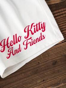 HELLO KITTY AND FRIENDS | SHEIN 女童卡通印花T恤短褲套裝 - 白色 - 查看 3