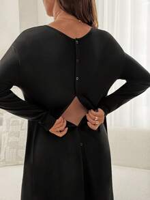 Slowluna Maternity Solid Color Casual Daily Wear Maternity Dress,Autumn Outfit For Women - Black - View 7