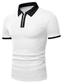 Manfinity Homme Camisa polo de manga corta con media cremallera y textura versátil para hombre - Blanco - Ver 3