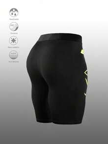 Coreblaze Leggings deportivos estampados con bloques de color para hombre, gimnasio - Negro - Ver 2