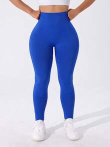 SHEIN Unity Plus Size High Waist Tight Peach Butt Lifting Yoga Workout Leggings - Royal Blue - View 6