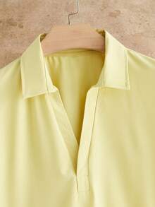 HIMLAND Men's Fashion Solid Color Short Sleeve Versatile Polo Shirt - Yellow - View 5