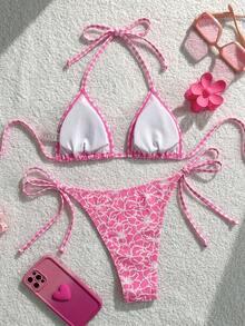 Swim Vcay 女款夏季海灘花卉印花掛脖繫帶性感時尚比基尼兩件式泳衣套裝 - 彩色 - 查看 2