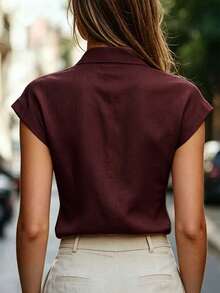 EMERY ROSE Camisa de mujer de verano casual versátil de unicolor - Burdeos - Ver 2