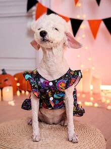 PETSIN 1pc Colorful Pumpkin & Bat Graphic Luminous Dress, Halloween Costume For Pets - Multicolor - View 5