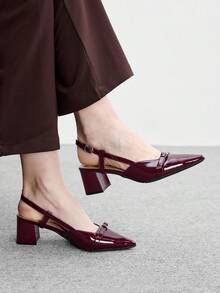 CUCCOO BIZCHIC Ladies Commute Elegant And Comfortable Pointed Thick Heel Back Strap High Heel Shoes - Burgundy - View 5