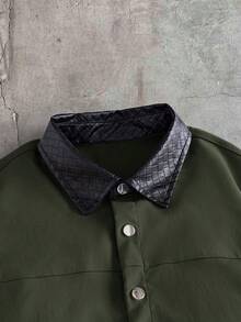 AXEPEAK Camisa casual versátil de uso diario para hombre con color contrastante y abotonadura sencilla - Verde - View 2