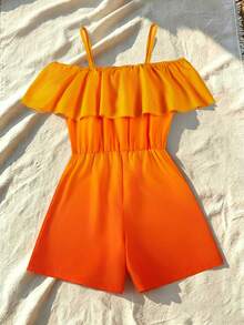 Sparklyn Mono corto con tirantes finos, volantes en el bajo y degradado de color para niñas preadolescentes, para vacaciones y vuelta al cole - Multicolor - Ver 2
