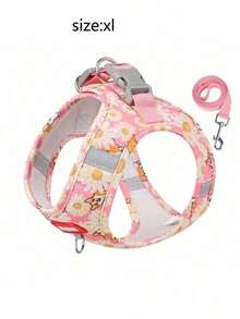 Reflective Dog Harness And 1.5m Leash Set, Breathable Pet Chest Strap Harness Suitable For Small, Medium And Large Dogs, Puppy Chest Strap And Leash Accessory Set - Pink - View 4