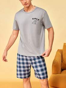 SHEIN Thin Short Sleeve Men's Casual Minimalist Loungewear Set - Grey - View 4