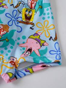 SpongeBob SquarePants | SHEIN Young Boy Cartoon Print Casual Tank Top And Shorts Set - Blue - View 9