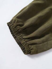 Rusticease Plus Size Olive Green Drawstring Waist Pocket Jogger Pants Autumn Casual Traditional Vacation Outfits For Women Beach Semi Formal Lounge Going Out - Army Green - View 6