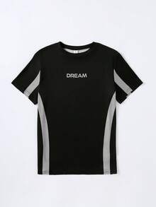 SHEIN Vacaura 青少年男孩 2件/組 夏季休閒拼接色短袖T恤 - 黑與白 - 查看 7