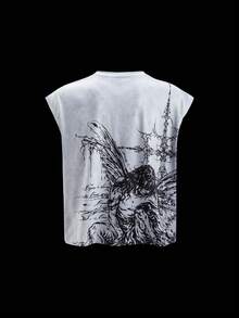 ROMWE MEN Anime Men's Cross Print Tank Top - Casual Streetwear Style, Summer Fashion Streetwear - Grey - View 2