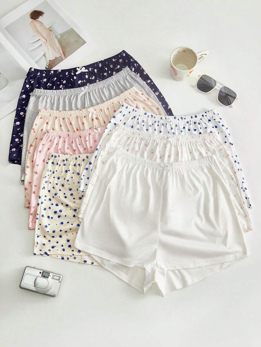 Lowkey Lull 8pcs/Pack Minimalist Basic Frill Trim Shorts Pajama Pants Women's Loungewear Bottoms - Multicolor - View 1