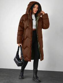 EURMUSE Hooded Puffer Jacket, Zip Front, Drawstring, Quilted, Side Pockets, Lightweight & Warm - Camel - View 5
