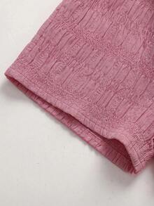 SHEIN Tween Girls Summer Casual Tropical Holiday Textured Linen Shirt Set Vacation Dusty Pink For Kids - Pink - View 7