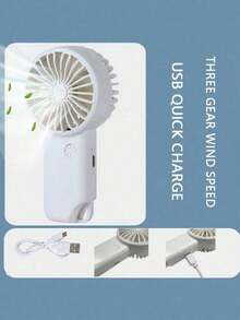 1PC Handheld Charging Fan - White Portable Mini Hand-Held Fan With USB Rechargeable Battery, 3 Speed Settings, Powerful Personal Desktop Fan For Back To School, Halloween Gift, Suitable For Women, Men, Home, Office, Outdoor Travel Summer Cooling - White - View 4