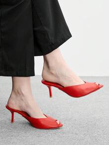 CUCCOO BIZCHIC Women's Spring And Summer New Classic Workplace Simple And Versatile Romantic Sexy Pointed Muller Drag High-Heeled Sandals - Red - View 4