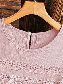 Linhara Vestido sin mangas de talla grande para mujer con unicolor y encaje calado - Rosa - Ver 7