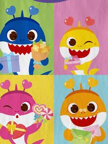 BABY SHARK X SHEIN Young Girl Cartoon Print Round Neck Short Sleeve Casual Versatile T-Shirt - White - View 4