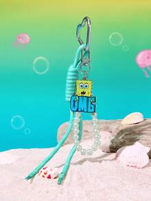 SpongeBob SquarePants | SHEIN 1個海綿寶寶藍色愛心珍珠掛繩鑰匙圈包包吊飾 - 彩色 - 查看 2