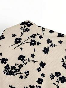 SHEIN Clasi V領收腰前開扣A字版型復古碎花洋裝 - 卡其色 - 查看 7