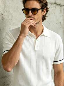 Manfinity Dauomo Men's Fashion Button Half-Placket Short Sleeve Knit Top - White - View 5
