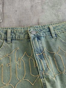 AXEPEAK 男士刺繡水洗復古短褲 - 藍色 - View 3