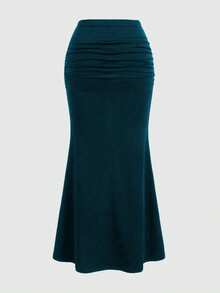 Falda plisada de unicolor con cola de pez para mujer - Agua verde azul - Ver 2