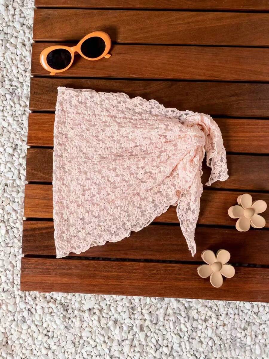 Swim Vcay 女款夏季基本款純色遮陽裙罩衫,海灘度假適用 - 淺粉色 - 查看 1