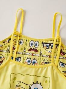 SpongeBob SquarePants | SHEIN Young Girl Cartoon Print Casual Daily Camisole Tank Top - Yellow - View 4