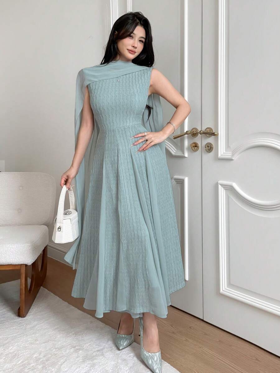 Feyla Women's Solid Color Elegant Waist-Cinched Mid-Length Dress For Party And Travel, Summer Dusty Blue - Mint Green - View 1