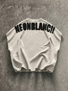 NEON BLANC 男士街頭時尚白色針織圓領字母印花針織背心，適合夏季 - 杏色 - 查看 5