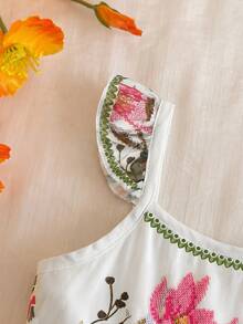 Travachic KIDS Travachic KIDS 1 Stück Baby Mädchen Lässig Süßes Muster Platzierung Retro Muster Blumen Vintage Stil Ärmellos Elastischer Taille Kleid - Weiss - Übersicht 3