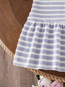 SHEIN Elladie kids 少女 YK2 夏季韓系新時尚甜美細肩帶露背彩虹條紋可愛度假洋裝 - 紫色 - 查看 6