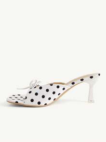 CUCCOO CHICEST Retro Polka Dot Square Toe High-Heeled Sandals, Bow Outside Wearing Temperament Shoes Women - White - View 5