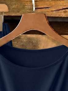 EMERY ROSE Plus Size Women Solid Color Side Knot Shirt And Pants Casual 2 Pieces Set - Navy Blue - View 3