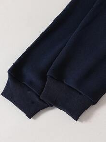 SHEIN 青少年女孩幾何刺繡落肩套頭毛衣，厚內裡保暖返校穿搭，秋季適用 - 寶藍色 - 查看 5