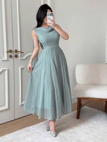 Feyla Women's Solid Color Elegant Waist-Cinched Mid-Length Dress For Party And Travel, Summer Dusty Blue - Mint Green - View 5