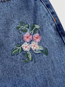 Sweetra 刺繡休閒女款牛仔褲 - 深色水洗藍 - 查看 4