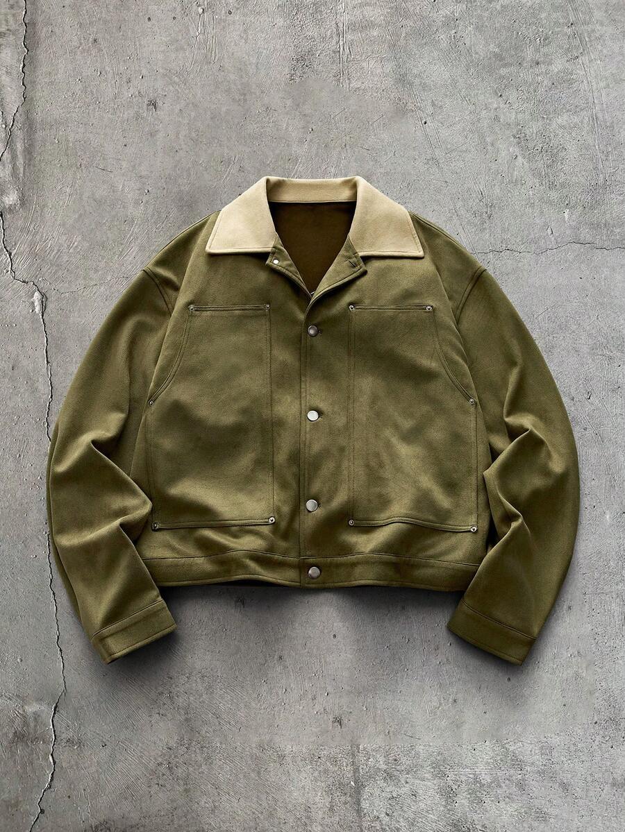 AXEPEAK Men's Casual Colorblock Collar Jacket, Spring/Autumn - Green - View 1